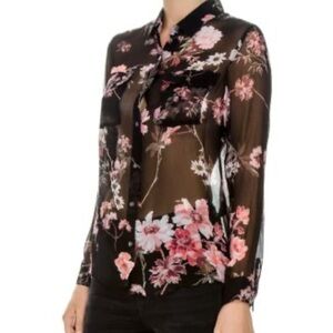 The Kooples Chic Floral Sheer Blouse in Black and Pink
